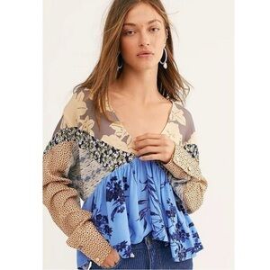 Free People Aloha State Of Mind Top Blue Floral